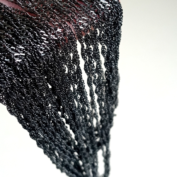 Art Deco Women's Multi-Strand Pewter Black Chainlink Headband w Elastic Band - Picture 7 of 13